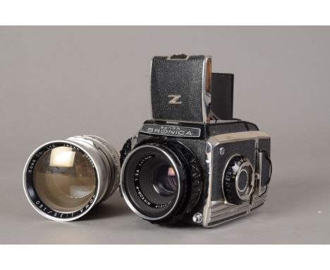 A Zenza Bronica S2 6 x 6cm Roll Film SLR, serial no CB 164647, shutter not firing, with a Nikkor-P 7.5cm f/2.8 lens 6 x 6cm b