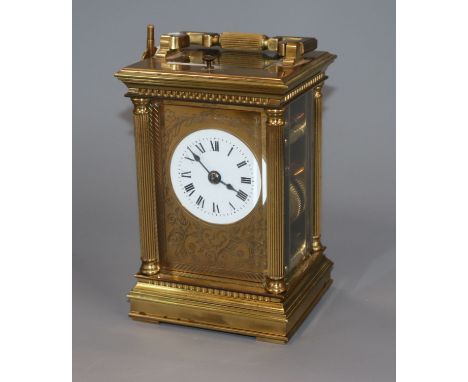 Early 20th century French brass eight day repeating carriage clock, retailed by Frodsham