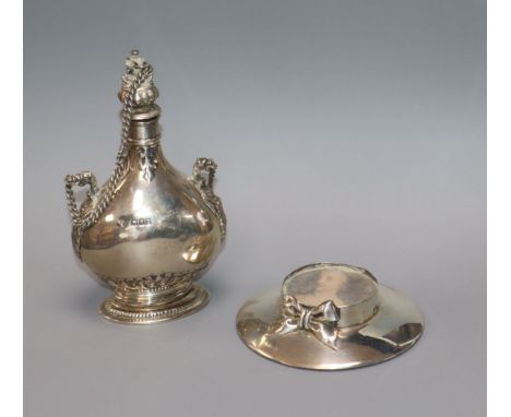 A George V silver scent flask, Goldsmiths &amp; Silversmiths Co Ltd, London, 1917 and an Edwardian silver 'hat' shaped photog