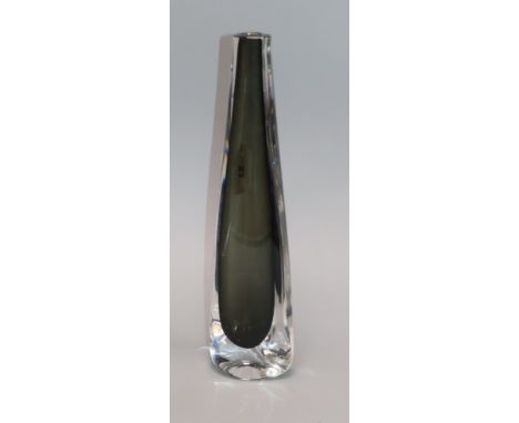 A Nils Landberg for Orrefors smoked grey cased glass vase, signed and numbered 3538/3 height 27cm