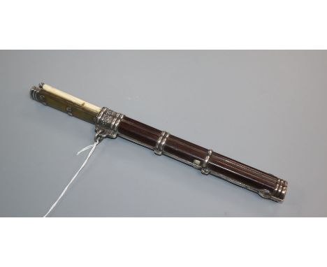 A Chinese or Korean white metal mounted knife and chopstick set, c.1880-1910,