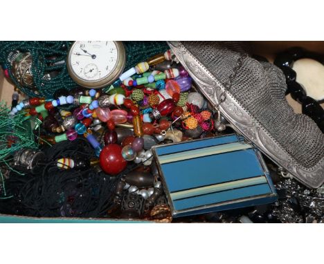 A chainmail bag, enamel powder compact, mixed costume jewellery etc