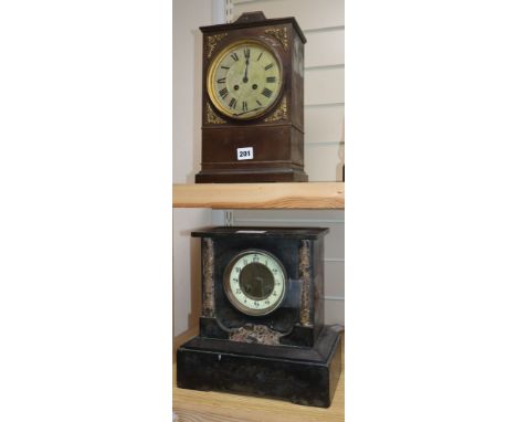 An early 20th century French copper cased mantel clock and a Victorian black slate mantel clock