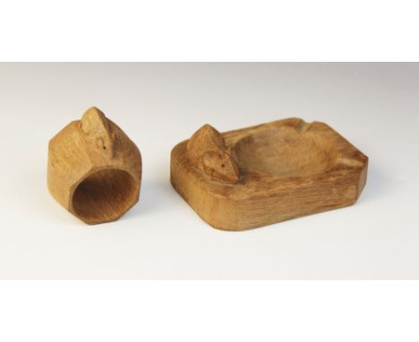 Workshop of Robert "Mouseman" Thompson of Kilburn, a carved oak ashtray or trinket dish, modelled with canted corners to one 