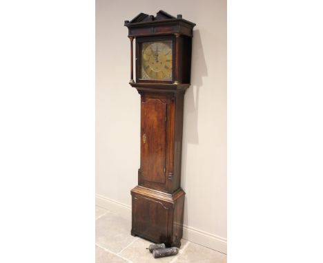 A George III oak cased eight day longcase clock signed Watkin Owen Llanrwst, the architectural pediment above freestanding pi