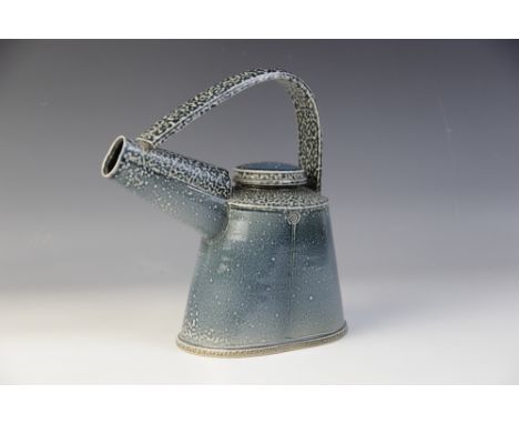 Walter Keeler (b. 1942) 'Angular Teapot', a salt glaze stoneware teapot and cover, 20th century, tapering oval form with doub