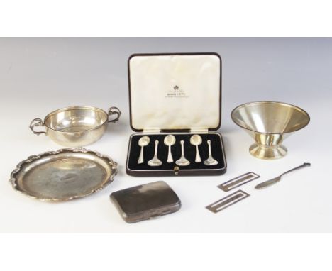 A selection of silver tableware, to include; a George VI silver wine taster, Emile Viner, Sheffield 1936, 15cm wide, a George