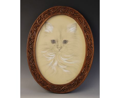 Pollyanna Pickering (British, 20th century),Pencil and watercolour heightened,A portrait of a Persian cat,Signed lower right,