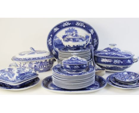 A extensive Wedgwood 'Fallow Deer' pattern blue and white part dinner service, 20th century, comprising; fourteen dinner plat