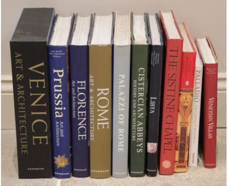 A collection of books on architecture and architectural styles, to include works on the art and architecture of Venice, Rome,