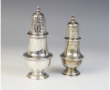 An early Irish silver sugar caster (marks worn), of typical baluster form on domed circular foot with pierced pull-off cover,