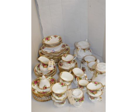 Royal Albert Old Country Roses tea service, including coffee and tea pots. jug, sugar, bowls, plates and cups.