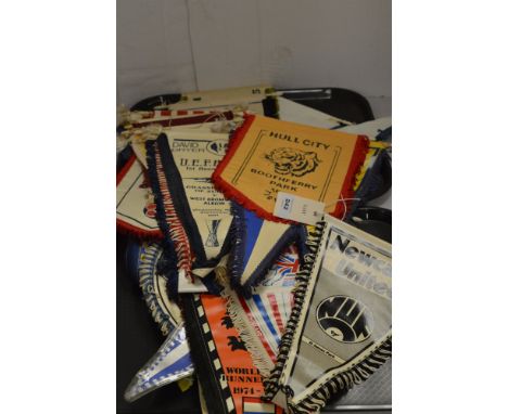 Vintage English and European football pennants from the 1970's and 1980's.
