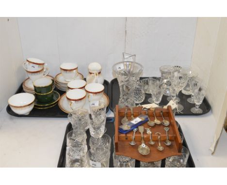 Cut glassware, including Edinburgh crystal wine glass; tumblers, vases and paperweights; a tea service and collectors spoons.