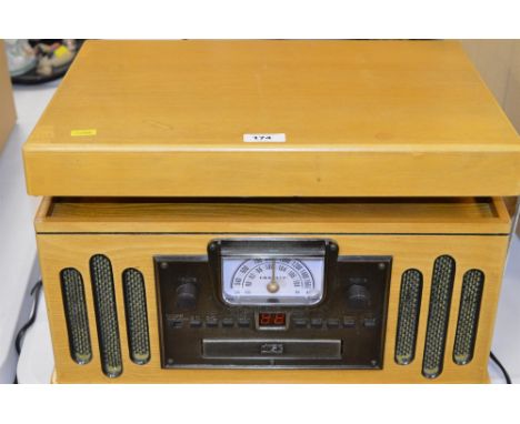 A modern Crosley record player with inbuilt CD radio.