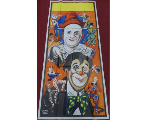 An extremely large vintage colour lithographic two-part circus poster by 'Willsons' Show Printers, Leicester', registered des