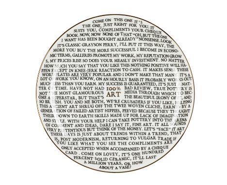 Grayson Perry (b.1960) - 100% Art, a porcelain plate for the York Art Gallery, unknown edition number, dia.22cm