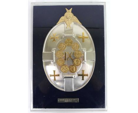 An Elizabeth II silver and parcel-gilt limited edition 'Insignia of Europe' plaque, with lower titled plaque numbered '24/900