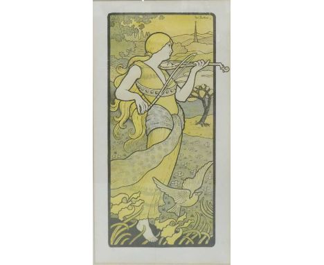 Paul Berthon (1872-1934) - The Violin Maiden, lithograph printed in colours, artist titled and dated (18)97 upper right, furt