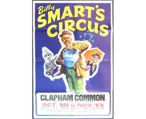 Billy Smart's Circus - a vintage colour lithographic poster, titled; 'Clapham Common', printed by W.E. Berry Ltd, Bradford, 7