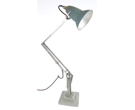 Herbert Terry - an early anglepoise desk lamp, with grey painted shade and conforming base, chromed metal hinged branch arms,