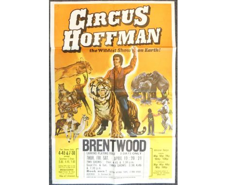 Circus Hoffman - a vintage colour lithographic poster, titled; 'The Wildest Show on Earth at Larkins Playing Field, Brentwood