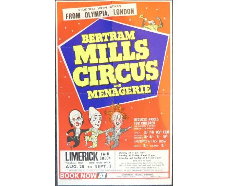 Bertram Mills Circus - a vintage colour lithographic poster, titled; 'Studded with Stars from Olympia, London, at Fair Green,