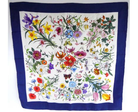 Vittorio Accornero de Testa (1896-1982) for Gucci - a 'Flora' pattern silk scarf, decorated with insects and bouquets of wild