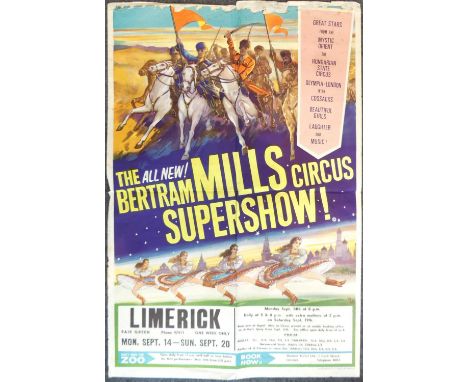 Bertram Mills Circus - a vintage colour lithographic poster, titled; 'The All New Supershow! at Fair Green, Limerick', printe