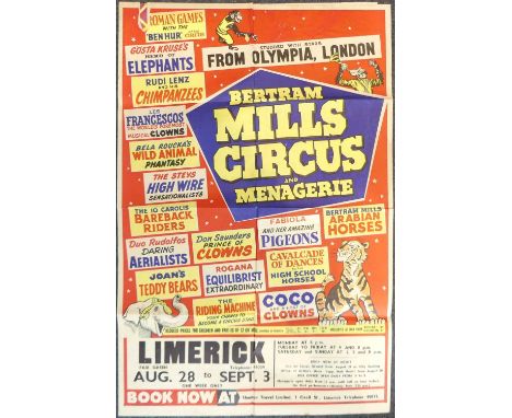 Bertram Mills Circus - a vintage colour lithographic poster, titled; 'Studded with stars from Olympia, London, at Fair Green,