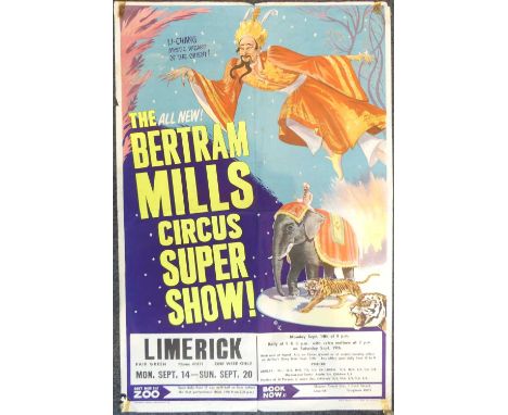 Bertram Mills Circus - a vintage colour lithographic poster, titled; 'Supershow! at Fair Green, Limerick', printed by W.E. Be