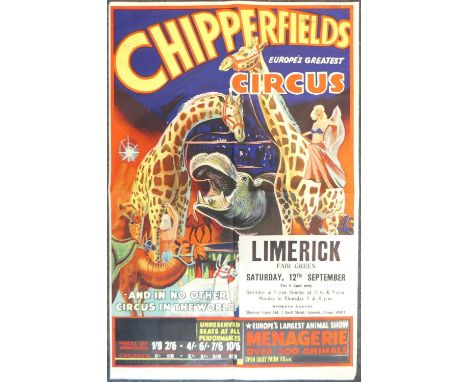 Chipperfields Circus - a vintage colour lithographic poster, titled; 'Europe's Greatest Circus - and in no other Circus in th