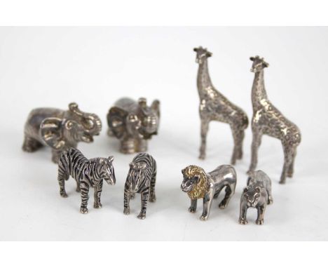 A collection of eight contemporary miniature silver 'Noah's Ark' animal figures, comprising; four 'two-by-two' pairs being el