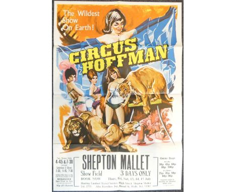 Circus Hoffman - a vintage colour lithographic poster, titled; 'The Wildest Show on Earth, at Show Field, Shepton Mallet', pr