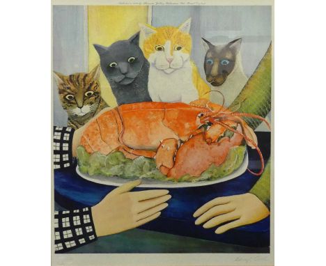 Beryl Cook (1926-2008) - Lobster and Cats, lithograph printed in colours, signed in pencil to the lower right margin, this ve
