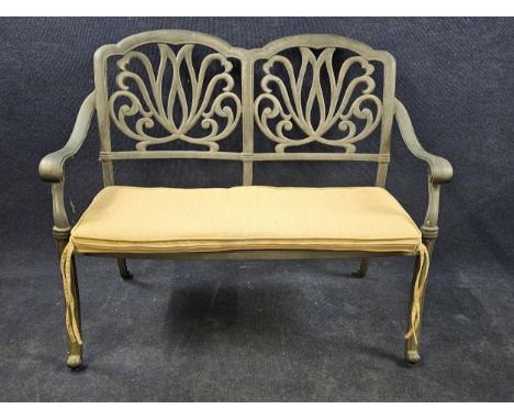 A contemporary 19th century style metal alloy garden bench. H.91 W.111 D.62cm. 