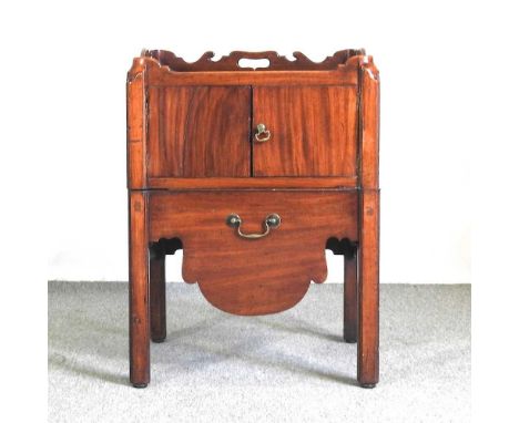 A George III style mahogany tray top commode, with a gallery back55w x 46d x 76h cm