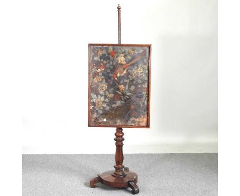 A Victorian rosewood pole screen, with a tapestry panel, on a platform base, 164cm high