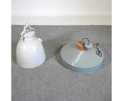 A large painted metal ceiling light, 59cm diameter, together with another smaller, 39cm diameter (2)