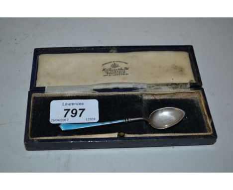 Continental silver and blue enamel coffee spoon