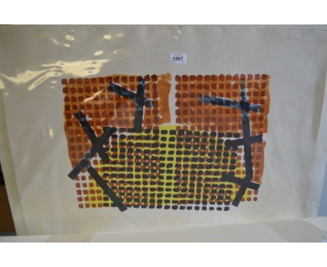 Stephen Buckley, lithographic print titled ' Belt ', dated 1983, unframed, signed with monogram S.B., 30ins x 22ins