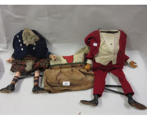 Box containing a quantity of various puppets together with a cased portable puppet theatre (a/f)