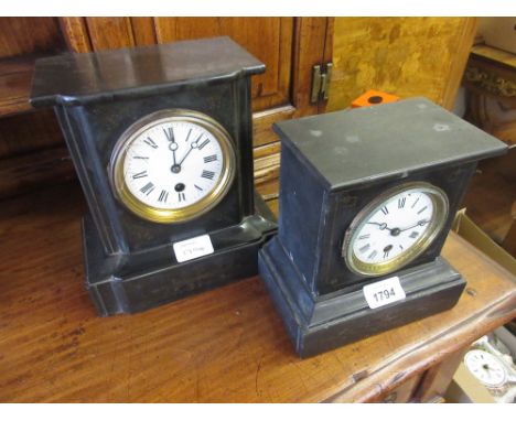 19th Century French black slate, single train mantel clock together with another similar