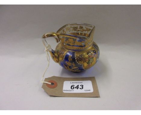 Small Bohemian R. and K, Austrian gilded glass jug painted with figures and flowers