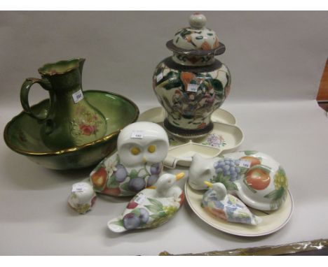 Modern pottery jug and basin, Chinese crackleware vase and cover (a/f) and other decorative items including Poole Pottery