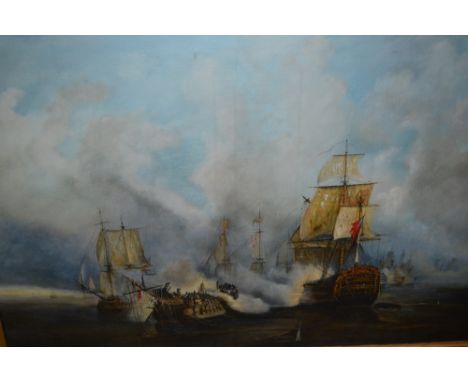 D.A. Noding, 20th Century oil on canvas, seascape, ' The Battle of Trafalgar ', signed, Domi, 19.5ins x 29.5ins, gilt framed