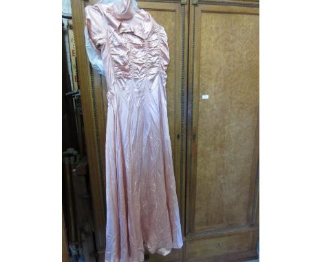 Ladies pink gown, similar blouse, a skirt and an embroidered shawl