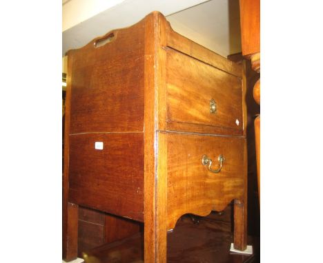 19th Century mahogany tray top commode with brass handles on square supports