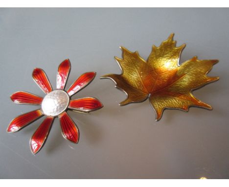 Two Norwegian silver enamel decorated brooches