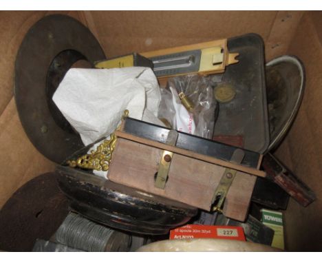 Quantity of various clock related spares including gongs, pendulums, tools etc. and a mahogany cased vibrograph